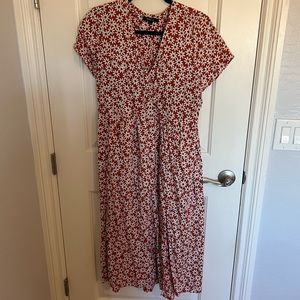 Madewell faux wrap floral leg slit midi dress